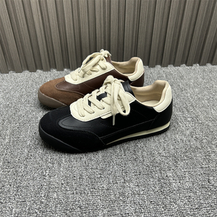 复古内增高显脚小休闲街拍阿甘鞋 新款 女2025年春季 真皮处理德训鞋