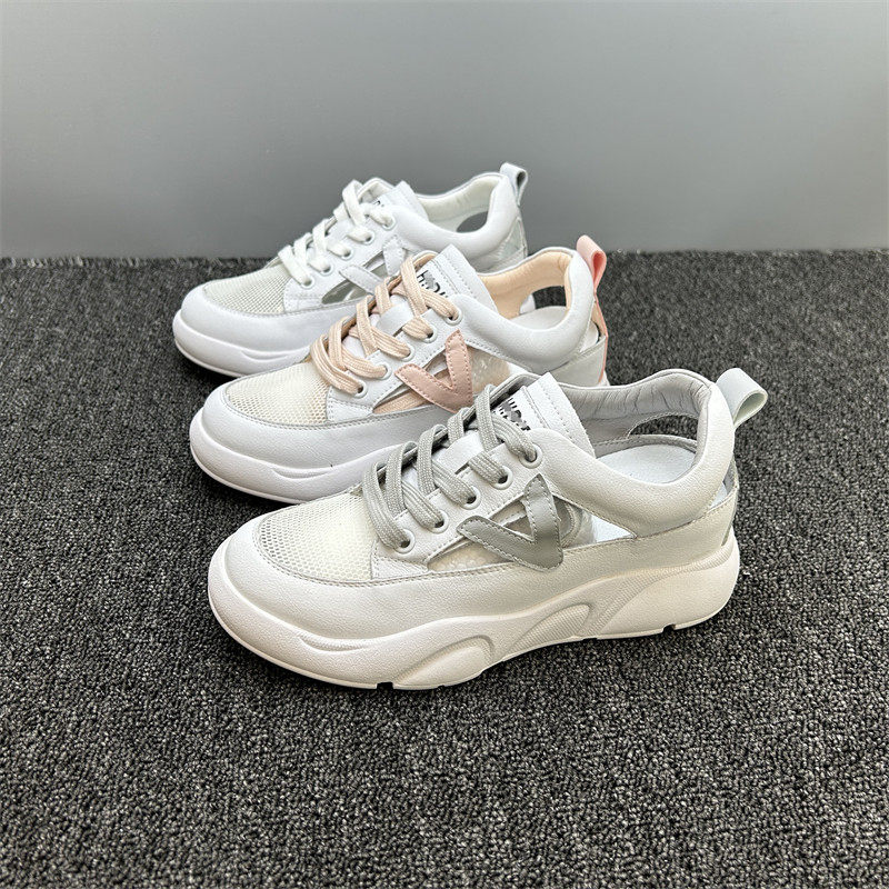 工厂原单真皮镂空运动凉鞋春夏新款百搭休闲真皮网布内增高小白鞋,女鞋,时尚休闲鞋,淘宝优惠券,粉丝福利购,淘宝优惠卷