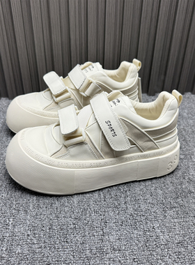 39码处理清仓丑萌真皮厚底魔术贴小白鞋女百搭休闲时尚韩版休闲鞋