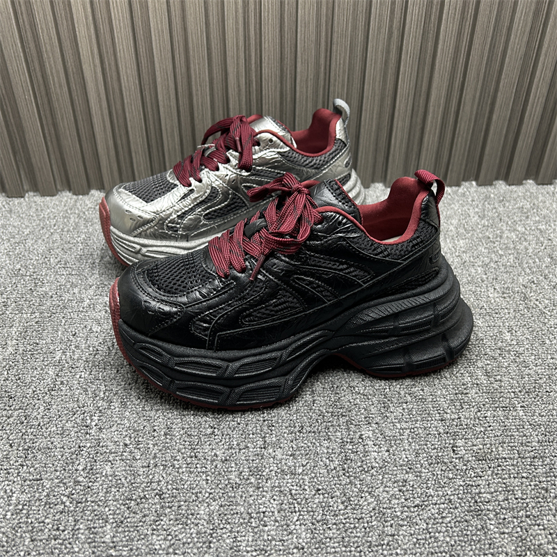 真皮网布6厘米厚底轻便老爹鞋