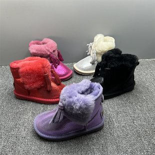 断码处理女童防水雪地靴冬季新款羊毛一体加厚保暖真皮宝宝棉靴子