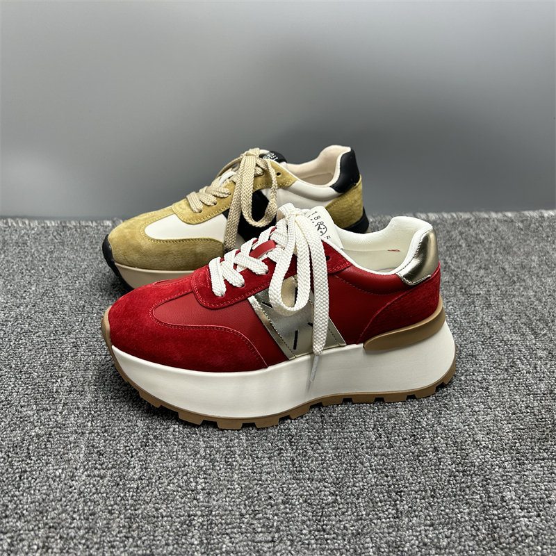 休闲厚底圆头运动鞋真皮