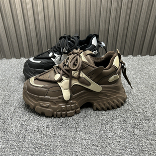 加绒保暖小个子运动鞋 撤柜处理真皮6cm厚底增高老爹鞋 新款 冬季 女