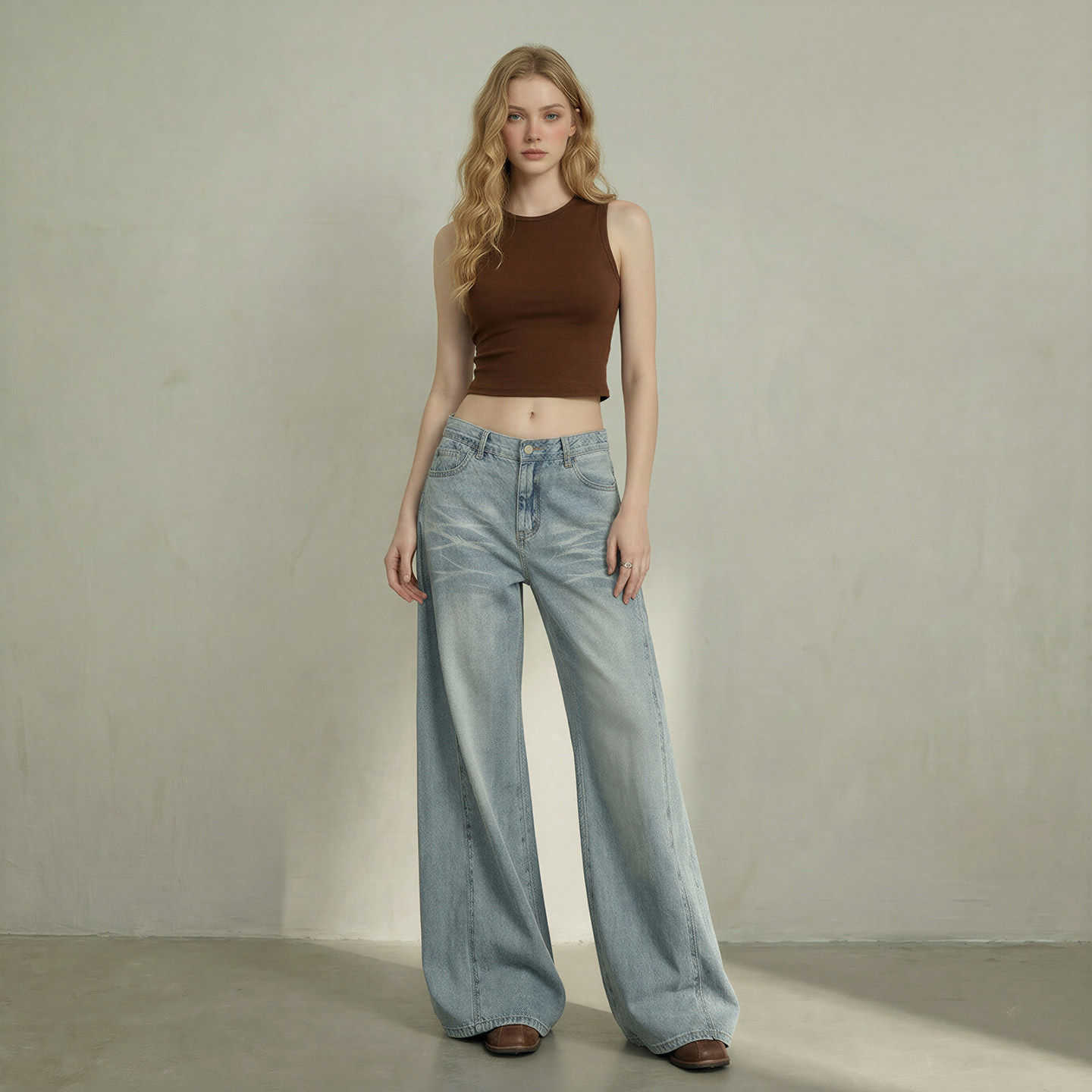 拉夏贝尔复古水洗阔腿牛仔裤女2026春季新款低腰显瘦宽松直筒长裤,女装/女士精品,牛仔裤,淘宝优惠券,粉丝福利购,淘宝优惠卷