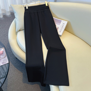 百搭喇叭裤 女松紧腰显瘦垂感休闲裤 黑色高腰微喇裤 拉夏贝尔秋冬款