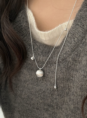 毛衣链通体S925纯银拉丝圆球项链