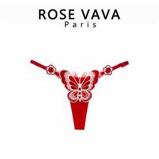 ROSE VAVA 性感蝴蝶内裤女刺绣低腰镂空纯欲薄款开裆丁字裤