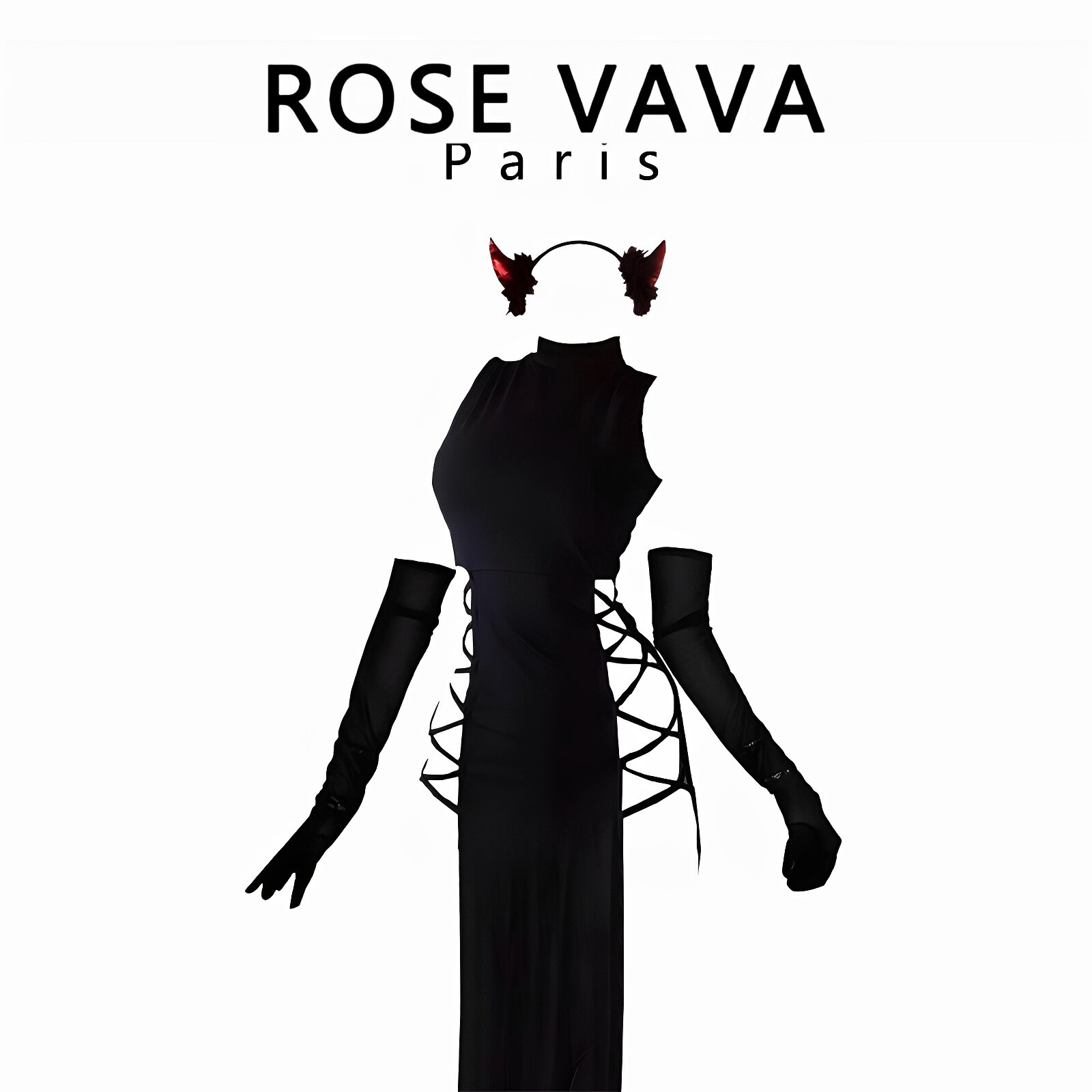 ROSE VAVA性感夜场暗黑风修身感制服套装高开叉旗袍长裙