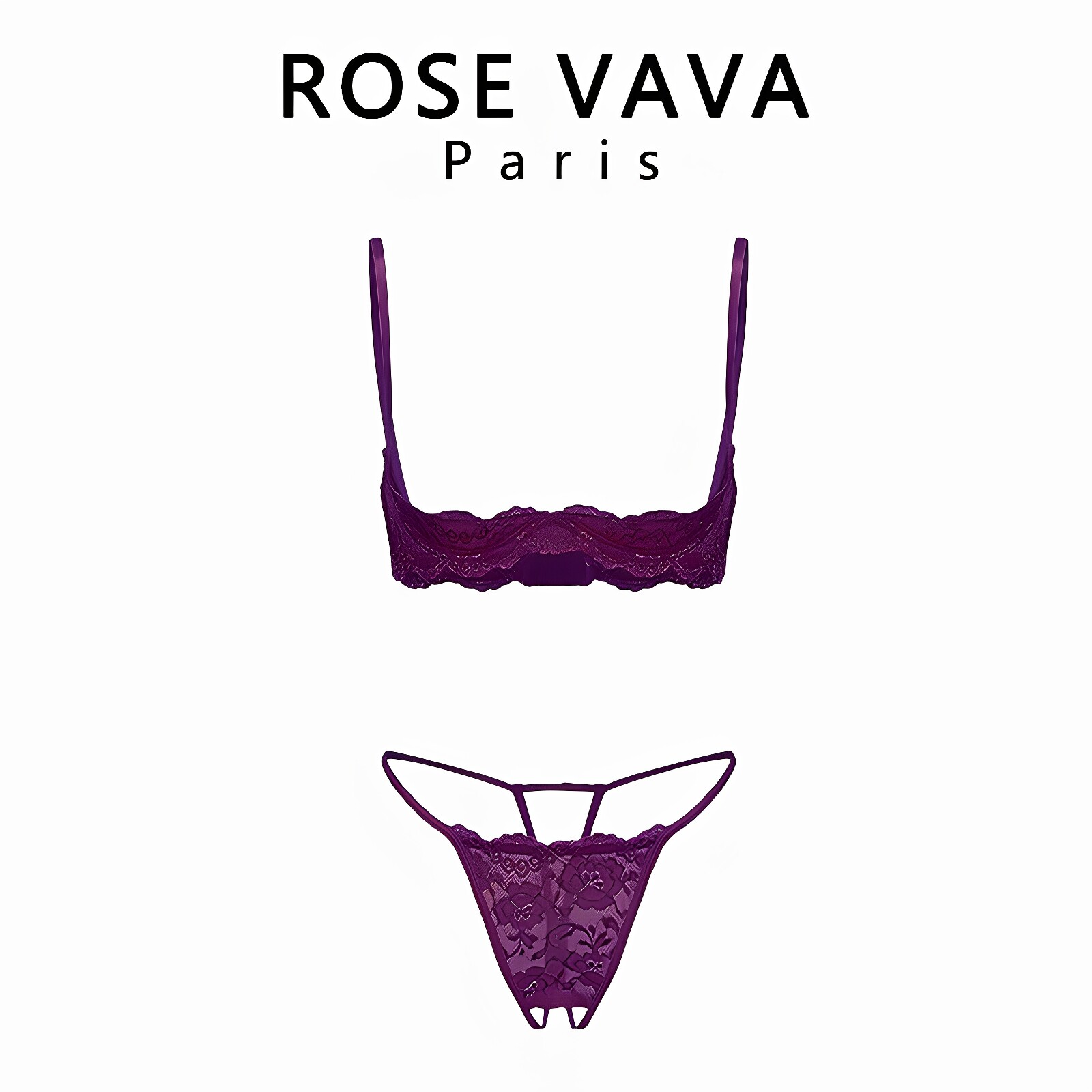 ROSE VAVA文胸套装紫色性感露胸聚拢内衣t裤情趣胸托半杯奶罩