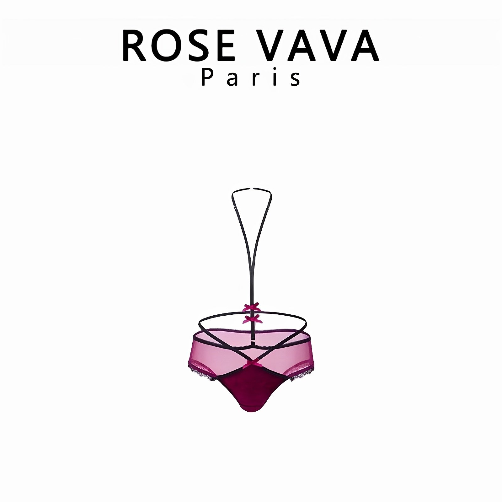 ROSE VAVA 性感内搭可拆卸蝴蝶结挂脖内裤红蕾丝绒三角裤女