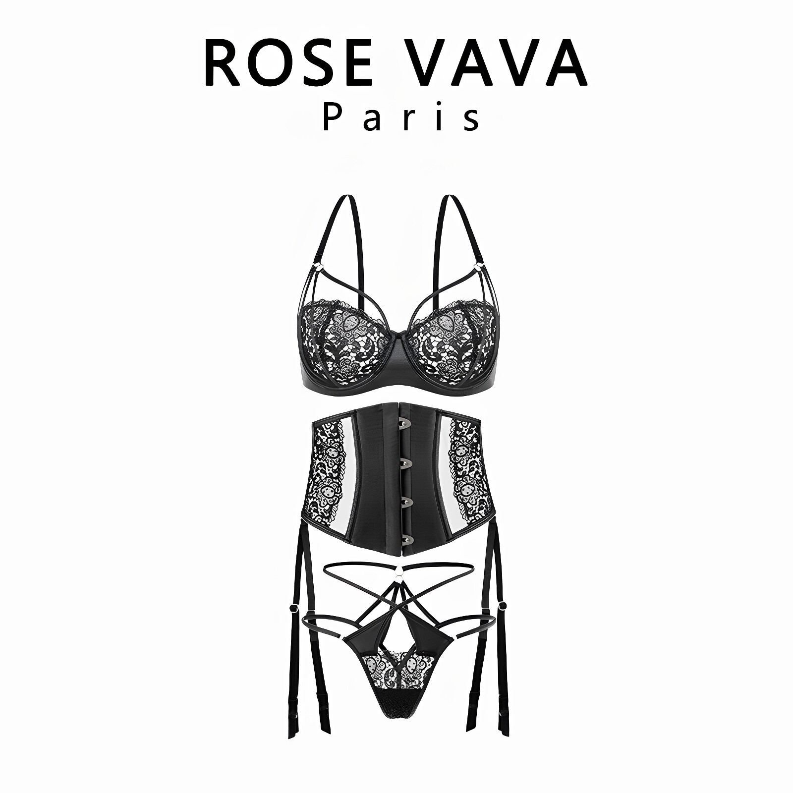 ROSE VAVA文胸套装性感火辣狂野欧美时尚高级感皮质束腰马甲内衣