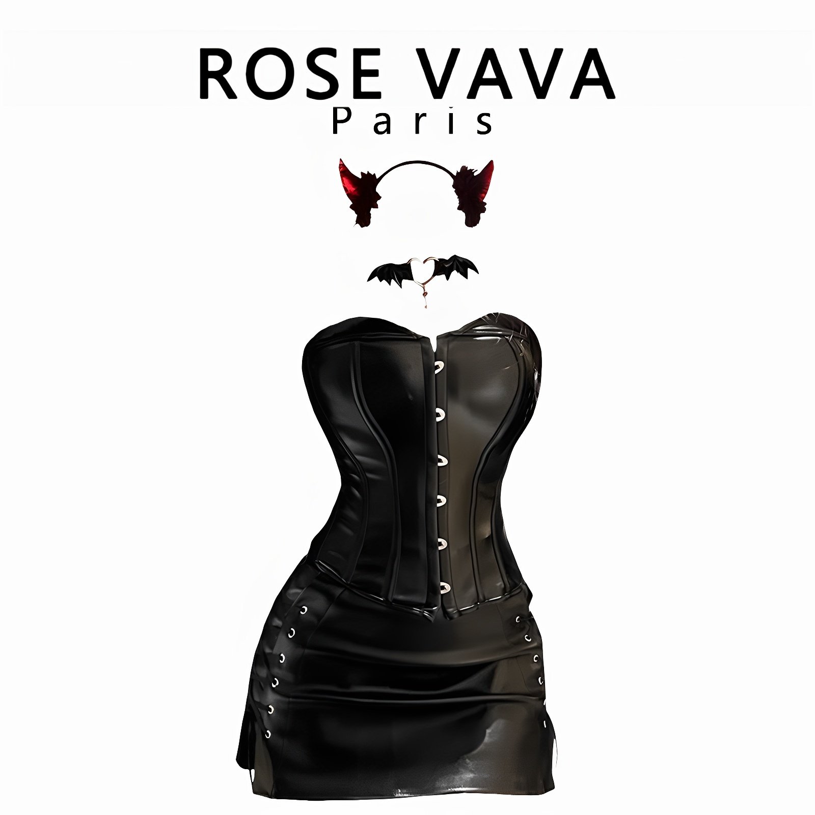 ROSE VAVA万圣节马甲皮裙制服套装夜场性感PU皮革女王装