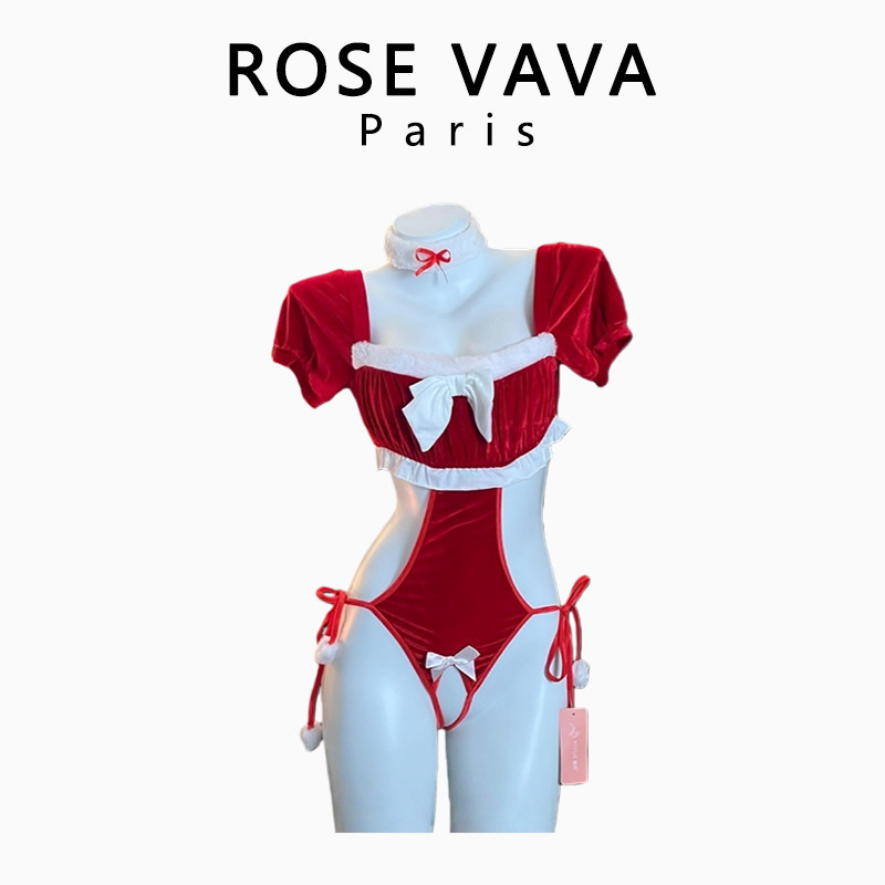 ROSE VAVA性感诱惑圣诞新款开档连体衣女纯欲情侣