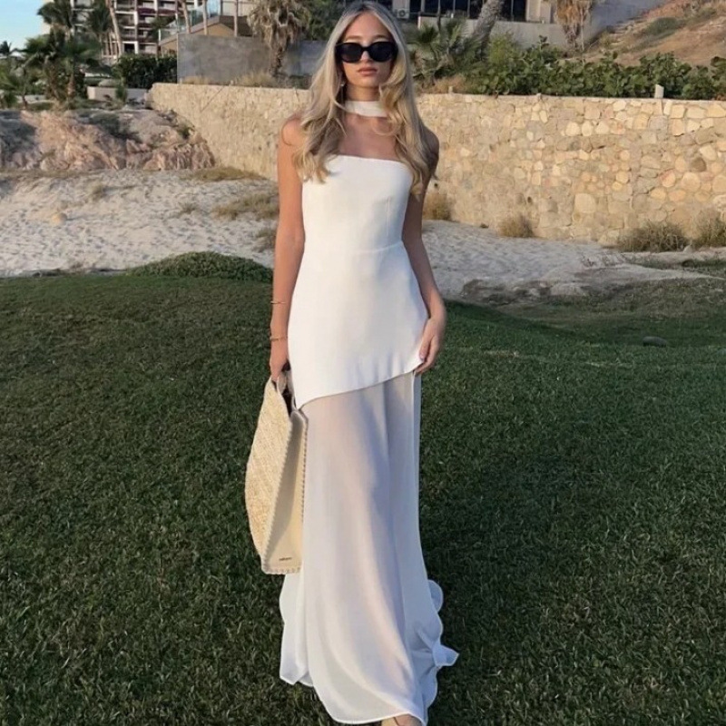 跨境欧美女装速卖通爆款气质时尚抹胸一字肩无袖连衣裙