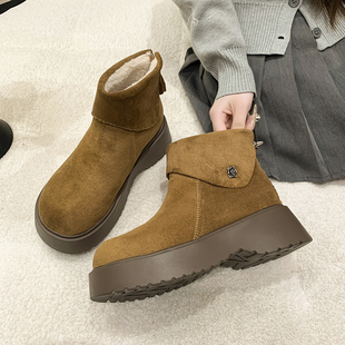 厚底增高雪地靴女款勃肯马丁靴2025新款冬季加绒保暖短靴大头棉鞋
