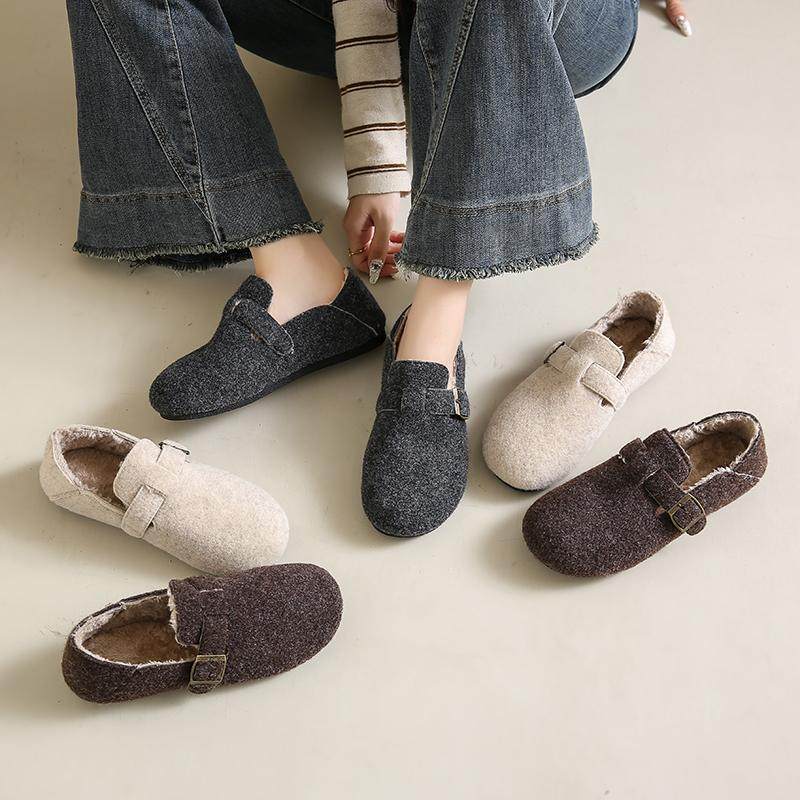 勃肯鞋女2024秋冬季加绒新款孕妇鞋豆豆鞋平底懒人一脚蹬保暖棉鞋