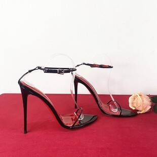 26年新款极简超细一字带12cm高跟鞋系带性感腕带大码细跟红底凉鞋