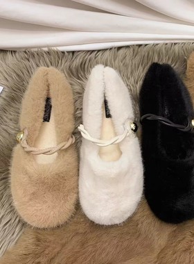 毛毛鞋女外穿2025新款秋冬小香风网红温柔晚晚豆豆鞋加绒白色棉鞋