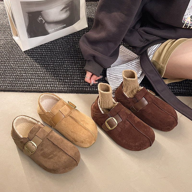 厚底内增高全包加绒勃肯鞋女2025新款冬季一脚蹬豆豆棉鞋子雪地靴