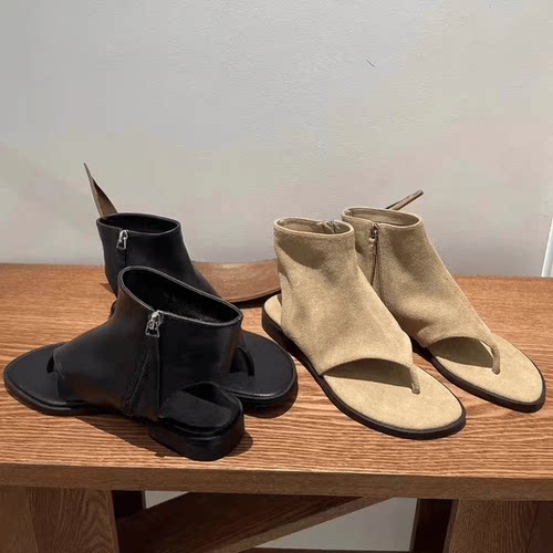 2025夏韩版百搭平底人字短靴女