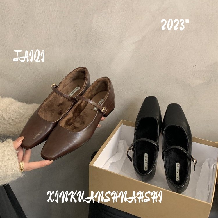 单鞋韩版一字扣保暖小皮鞋