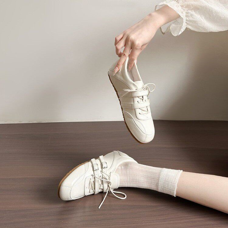 白色芭蕾德训鞋女2026春秋新款韩版交叉绑带休闲运动鞋增高小白鞋