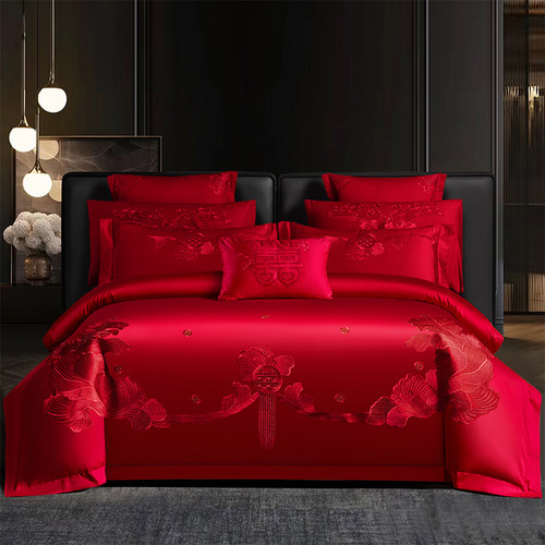 结婚四件套大红色高端
