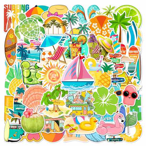 200张夏日海滩夏威夷贴纸防水