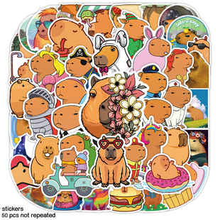 现货55张水豚鼠capybara贴纸可爱卡通动物手机壳行李箱防水贴画