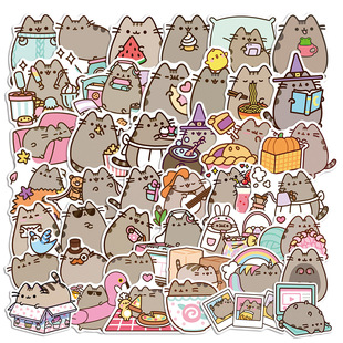 200可爱胖吉猫Pusheen卡通图案表情包贴纸手机壳水杯笔记本装饰贴