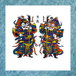 传统开封朱仙镇木版年画立刀门神马上鞭锏装饰画秦琼敬德春节祈福