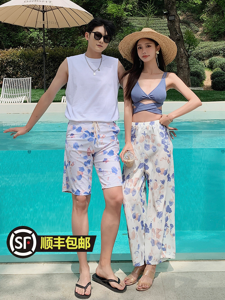 情侣泳衣女甜美系小香风蜜月装分体三件套修身保守聚拢水乐园温泉