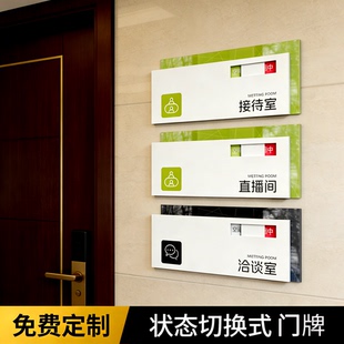 办公室门牌状态切换式门牌会议室直播间亚克力切换状态更改标识牌
