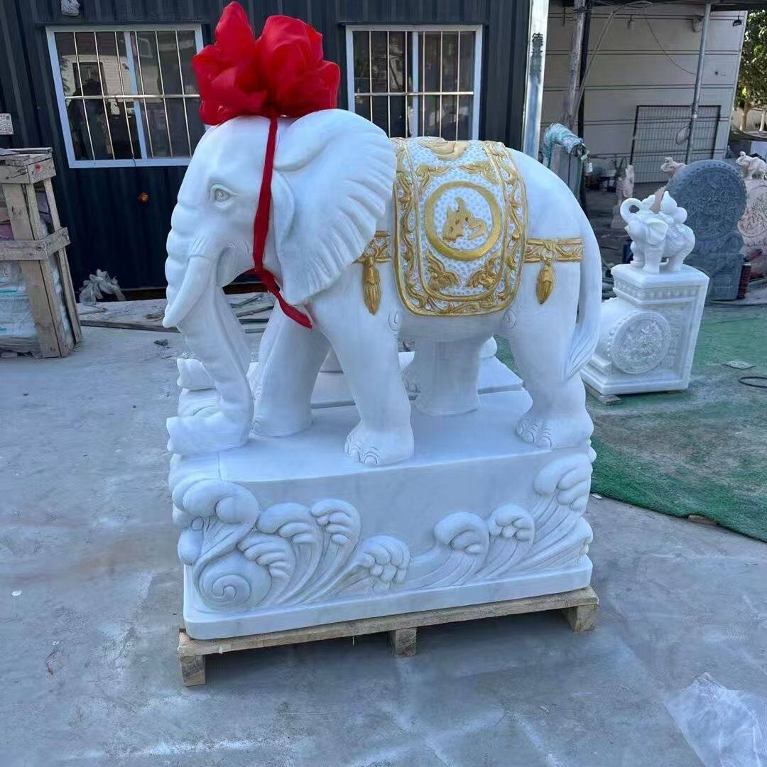 石雕大象定制汉白玉石象一对汉白玉小象公司酒店别墅门口庭院摆件