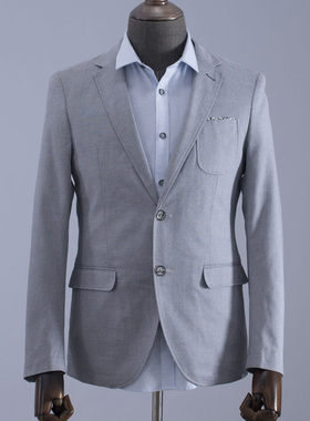 品牌BMSK春秋小西装男士单西外套修身中青年商务休闲便西浅色米色