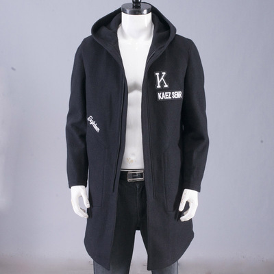 男士中长款毛呢大衣黑色风衣外套