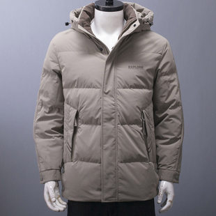 帽子可脱卸~一线品牌撤柜男士卡其色羽绒服冬季保暖厚款鸭绒外套