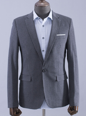 春装男士韩版修身休闲小西装外套条纹西服BMSK男装潮流西装上衣