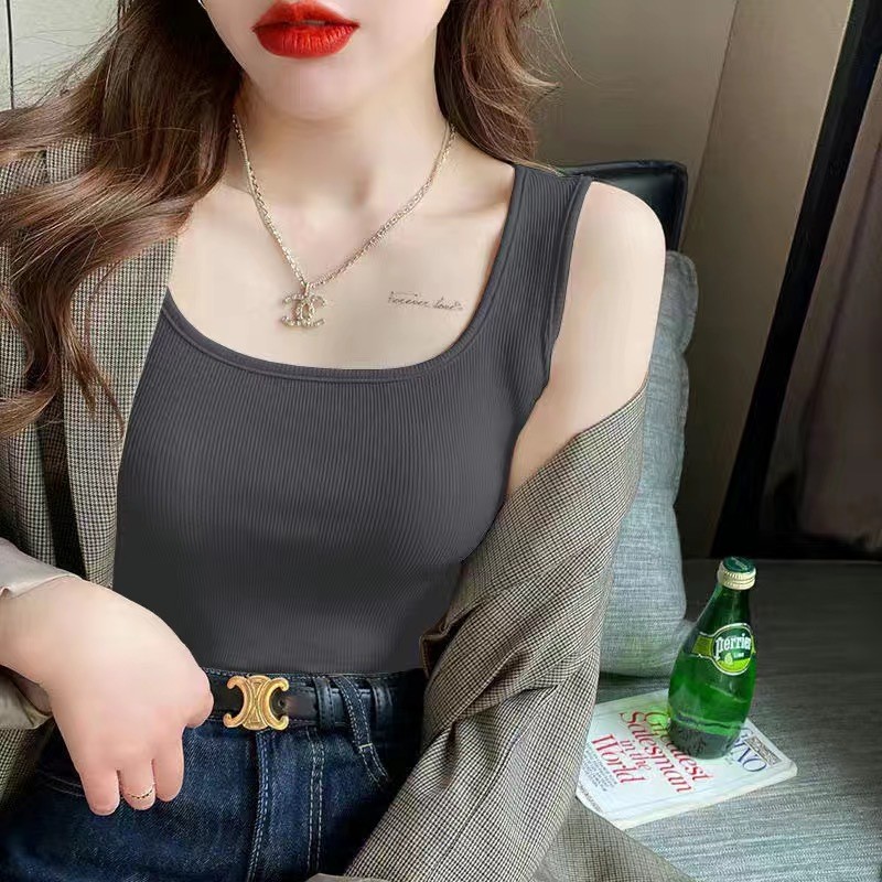 网红螺纹U领背心外穿修身