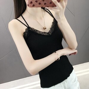 大码莫代尔吊带背心女胖mm外穿修身显瘦蕾丝边V领打底衫内搭上衣