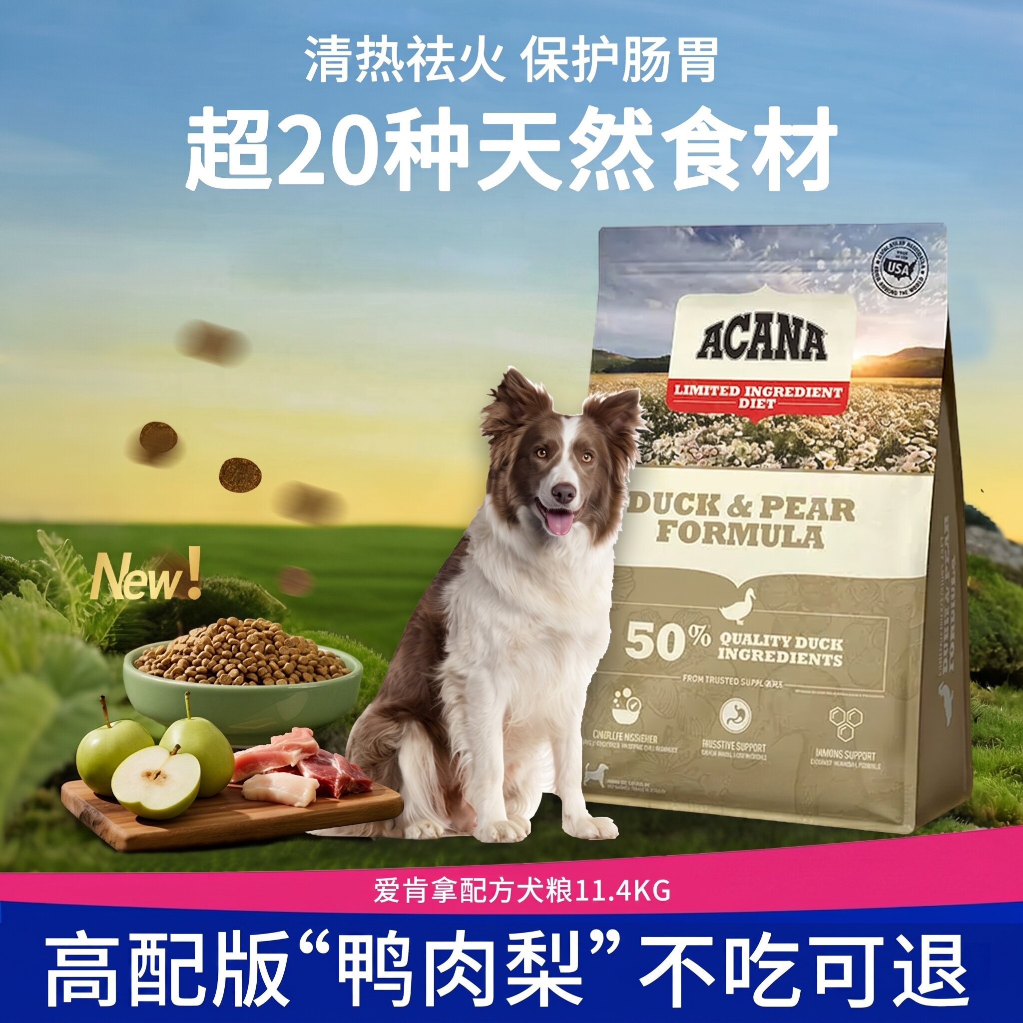 ACANA爱肯拿狗粮鸭肉梨犬粮天然无谷低敏进口全阶段成幼犬11.4kg