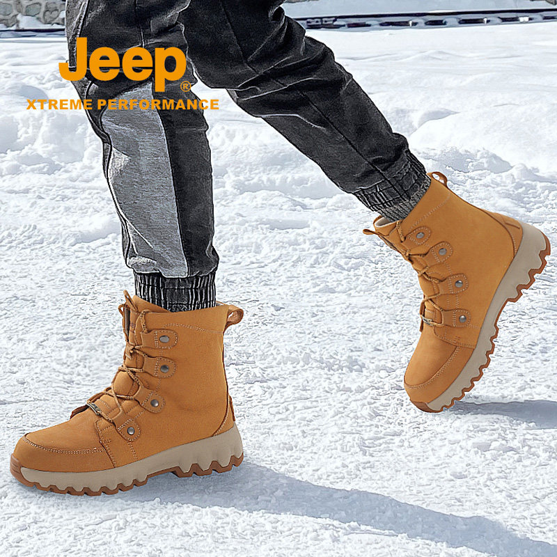 JEEP SNOW BOOTS MENS WINTER FLEECE THICKENED WARM NORTHEAST COTTON SHOES MENS OUTDOOR NON-SLIP WATERPROOF HIGH-TOP BOOTS