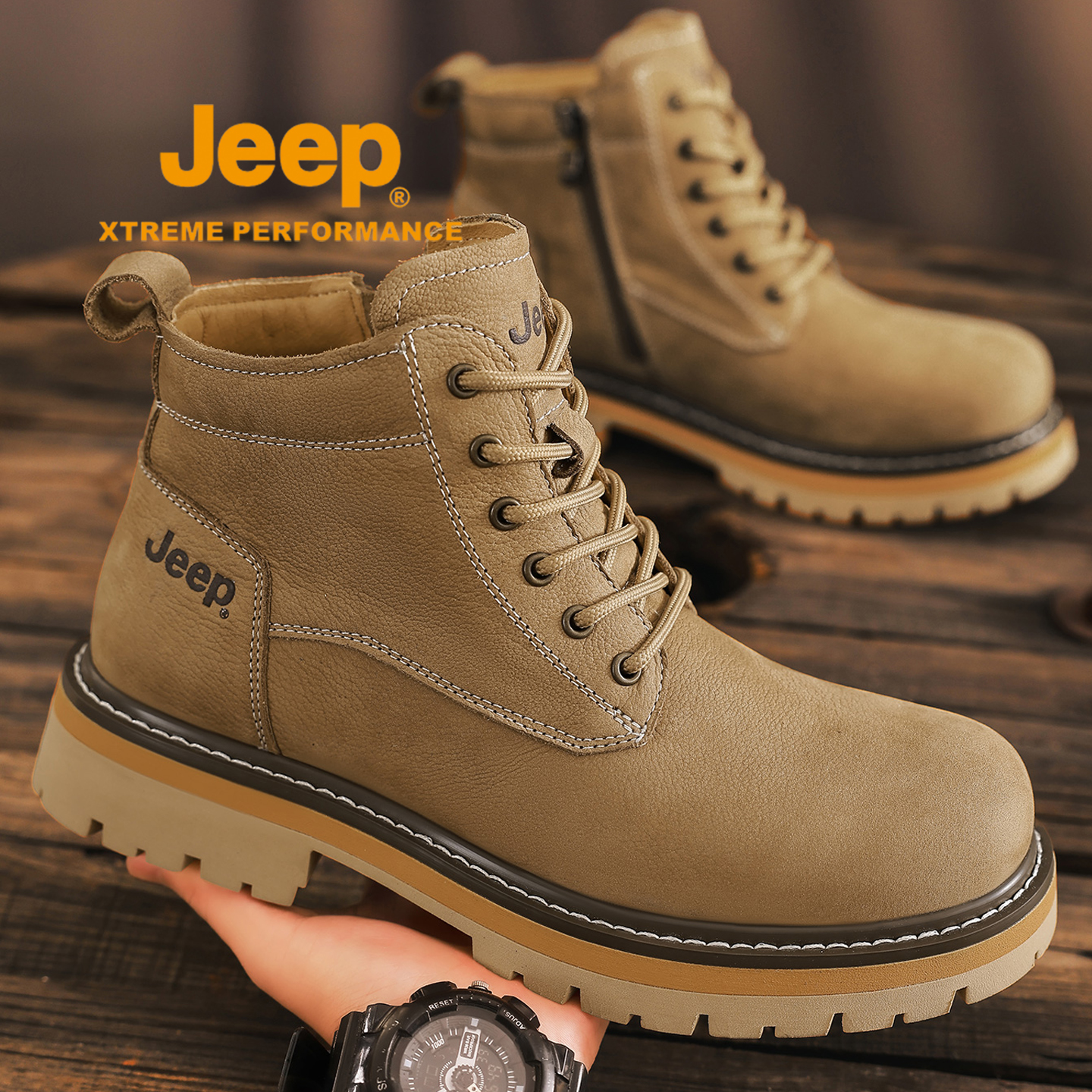 jeep马丁靴男高帮冬季登山靴子潮