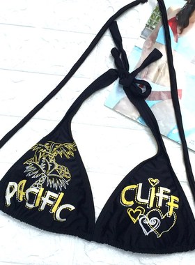 包邮促销性感比基尼女装泳衣单件上衣挂脖系带黑色 B杯偏大 4589