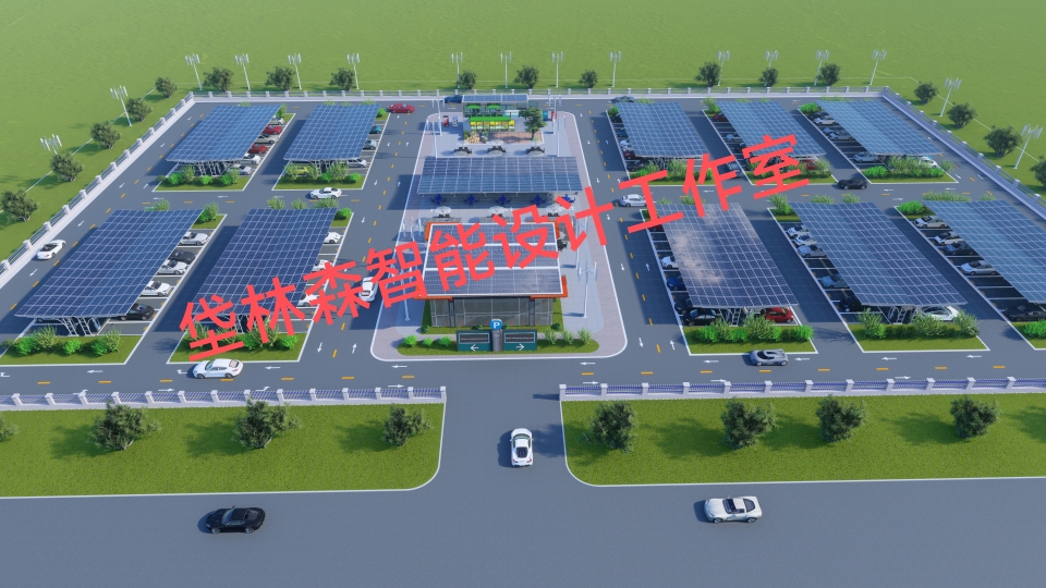 充电桩车棚雨棚室外停车场3d效果图光储充新能源充电站效果图设计