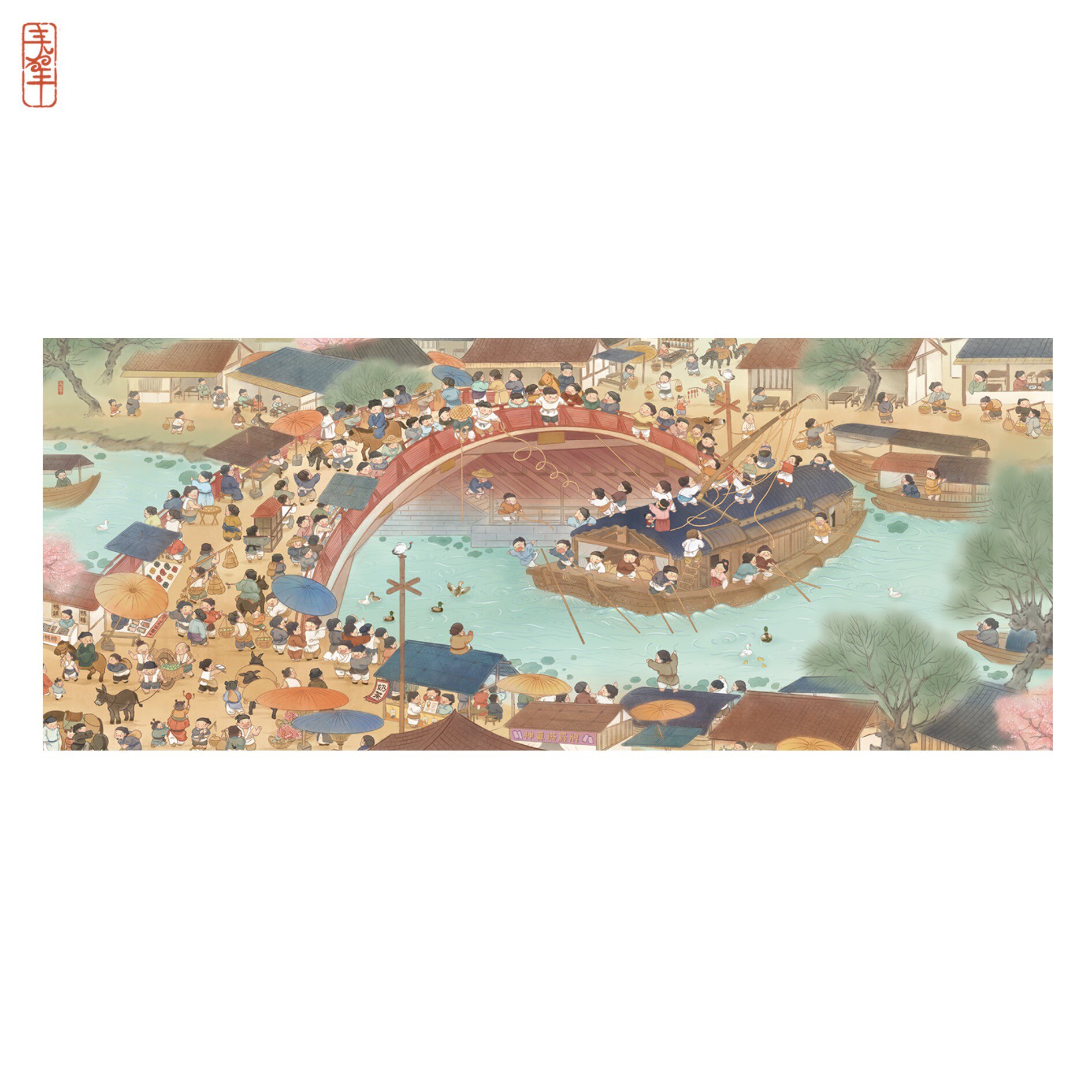 3D-JP 파노라마 직소 퍼즐 1000 피스 Q 버전 청명 강변 풍경 봄 양 일러스트 청명 번화 한 도시 그림 H2891 3DJP