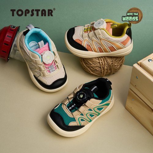 【春新品】TOPSTAR儿童运动鞋旋钮软底男童休闲鞋女童轻便网面鞋