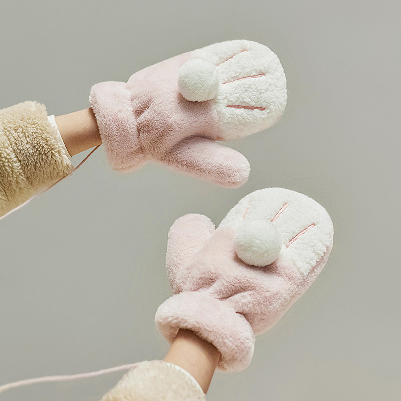 可爱猫爪子女生保暖粉色手套