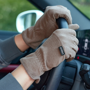 露二指抓绒手套男薄款春秋冬季开车驾驶骑行骑车漏指触屏保暖薄款