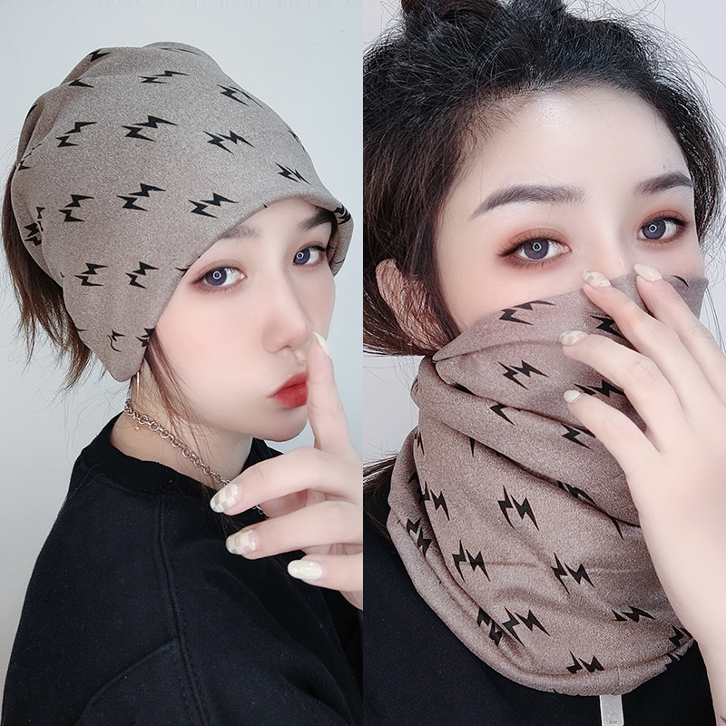围巾帽子一体两用 春秋冬季百搭韩版骑车骑行护颈保暖 女围脖套头